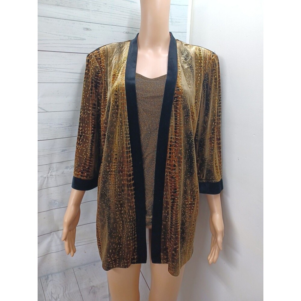R&M Richards Faux Cardigan  Black Gold Petite 16P